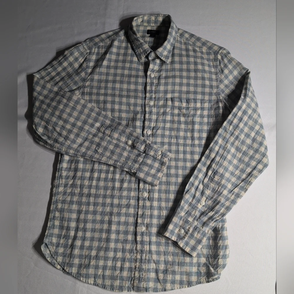 J. Crew Blue and Cream Checkered Men's Shirt